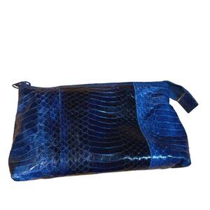 Crocodile Leather Cosmetic Neiman Marcus Pouch Blue Lightweight Travel Bag